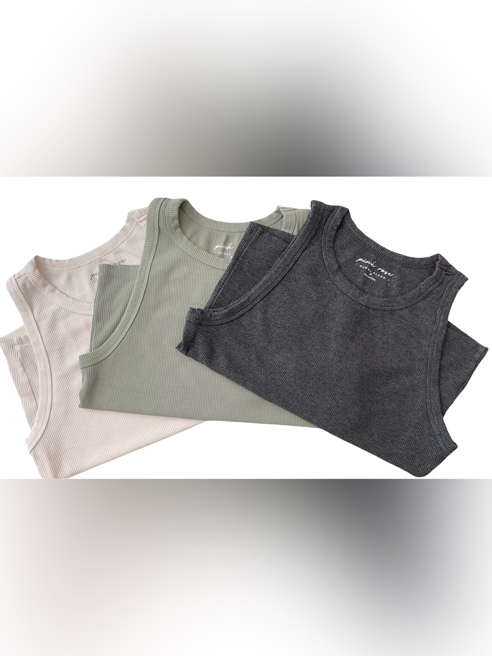 Ribbed Tank Top Set- White, Sage Green and Charcoal